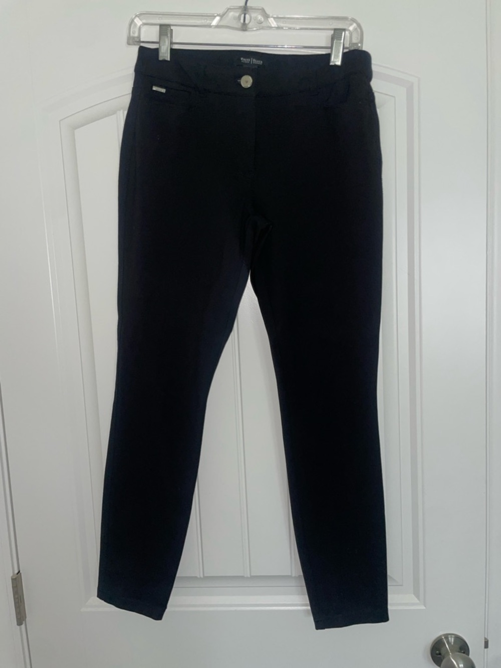 White House Black Market Black Ponte Skinny Pants with Silver Button